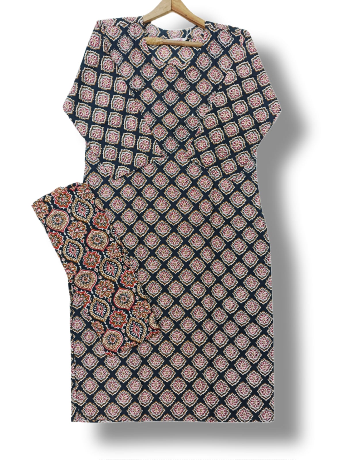 PRINTED COTTON EMBORDARY KURTI PANT SET